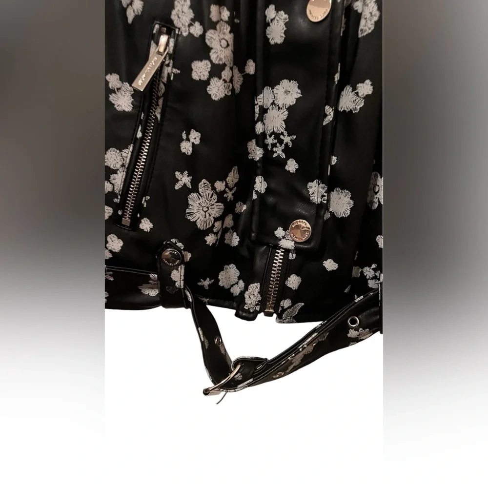 Micheal Kors Faux Leather Floral Jacket-Black&White - Picture 3 of 11